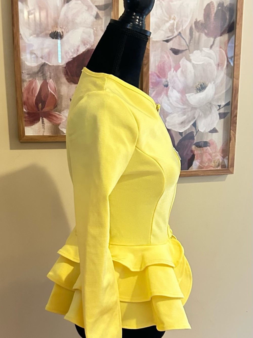 AKIRA Bright Yellow Peplum Zip Top - Picture 2 of 4